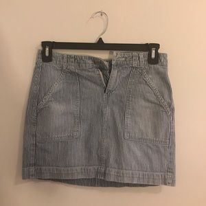 Madewell denim and white striped mini skirt